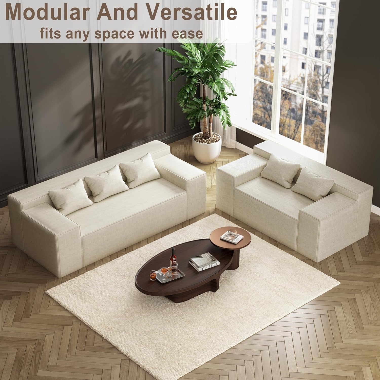 Beige 3 Seater Sofa Modern Living Room Furniture Premium