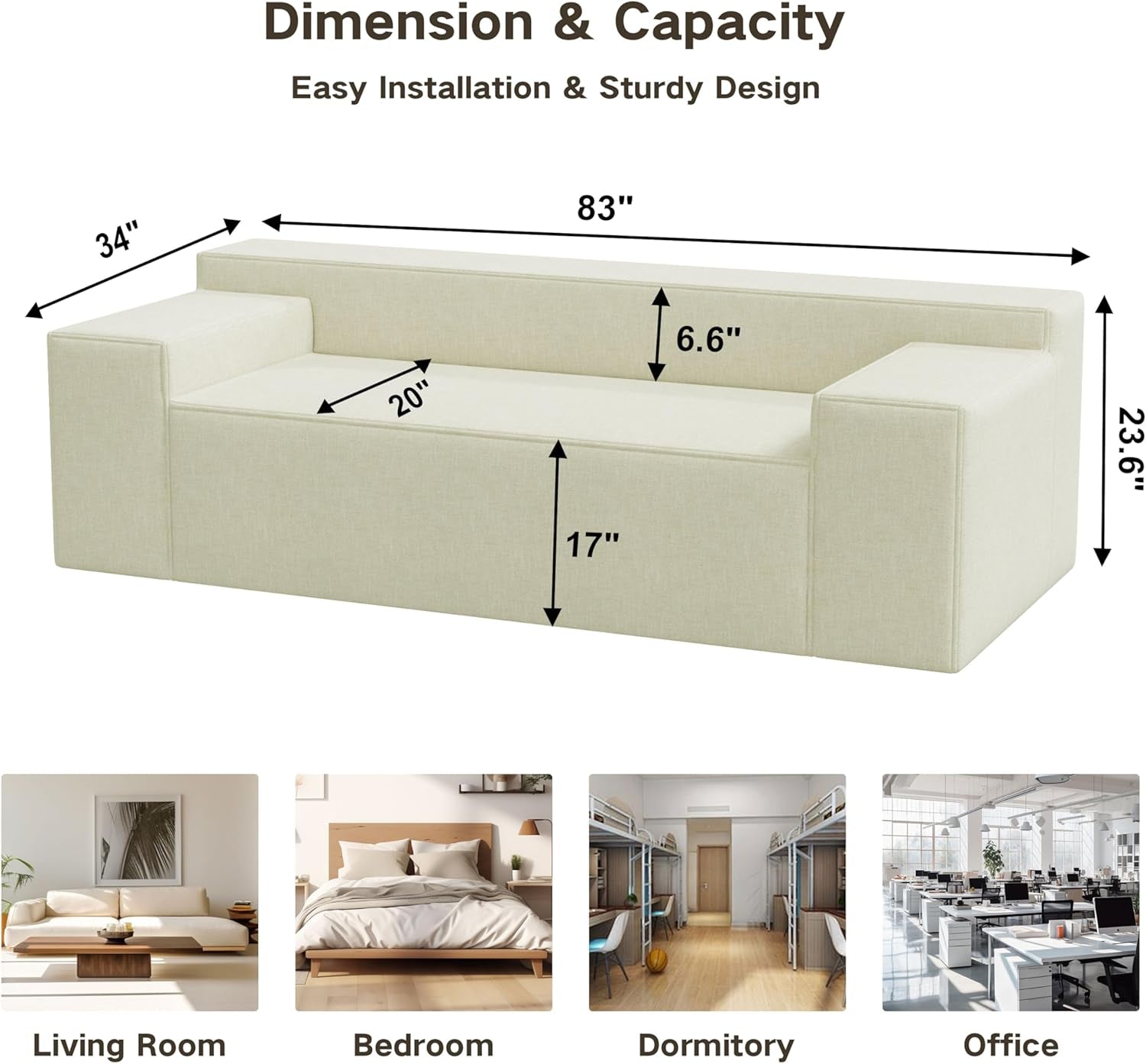 Beige 3 Seater Sofa Modern Living Room Furniture Premium