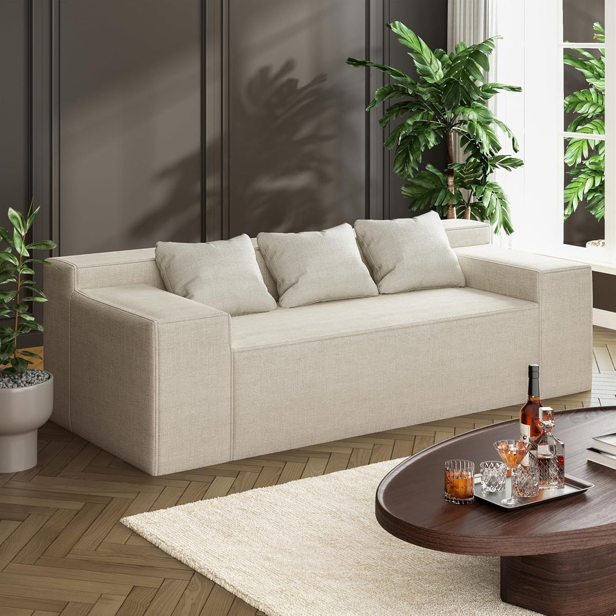 Beige 3 Seater Sofa Modern Living Room Furniture Premium