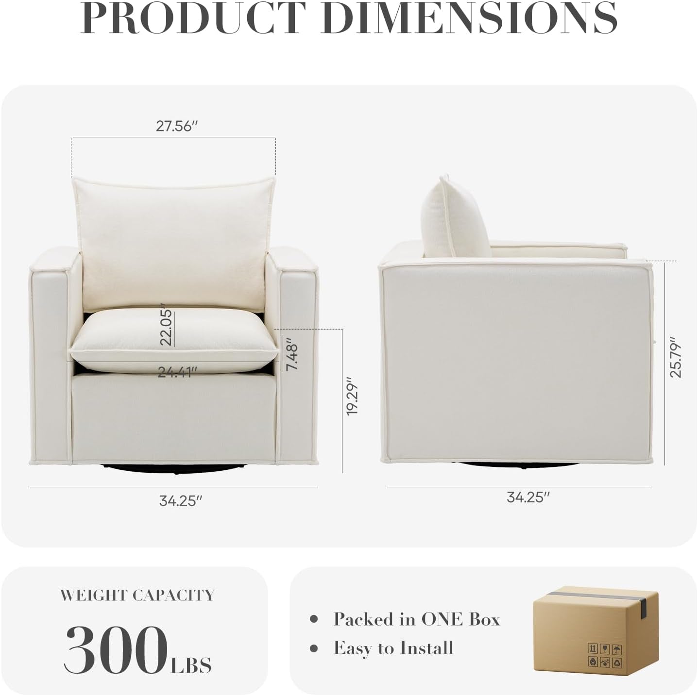Beige 34 Inch Upholstered Accent Chair Modern Room