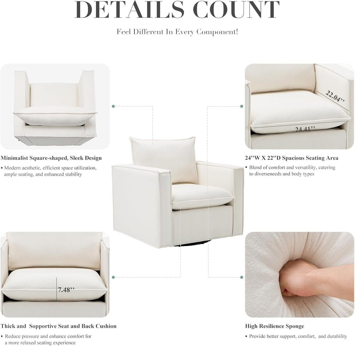 Beige 34 Inch Upholstered Accent Chair Modern Room