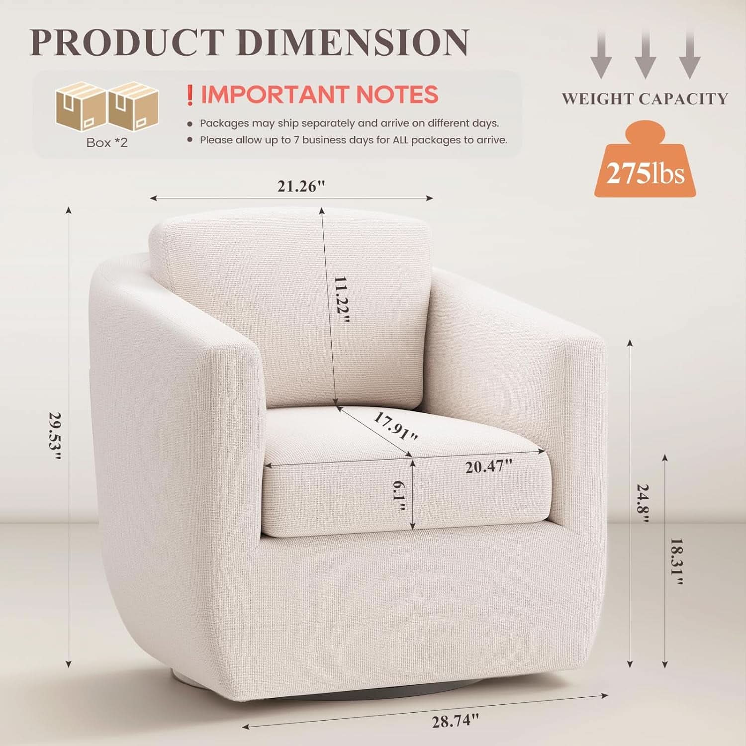 Beige 360 Degrees Swivel Armchairs Fully Assembled