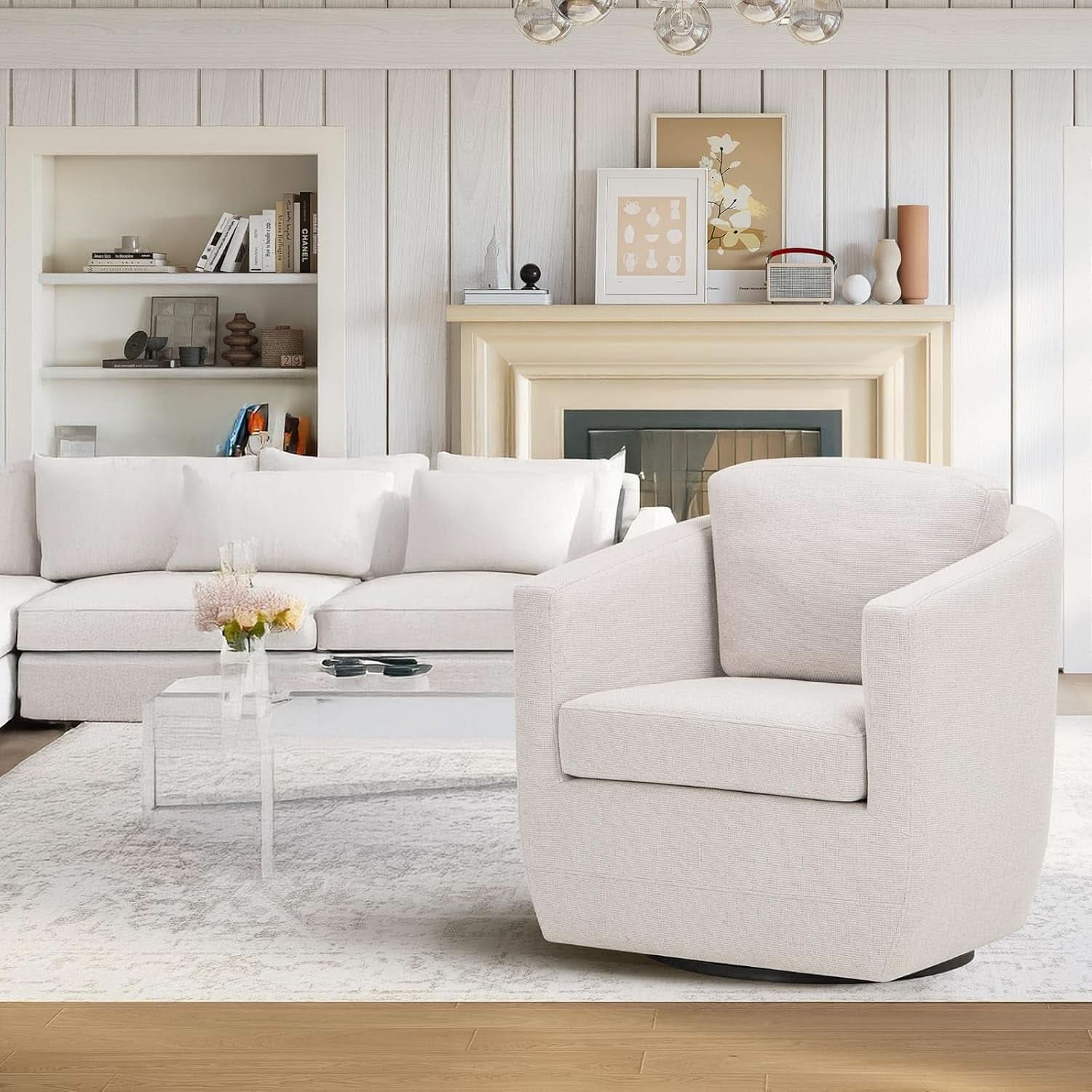 Beige 360 Degrees Swivel Armchairs Fully Assembled