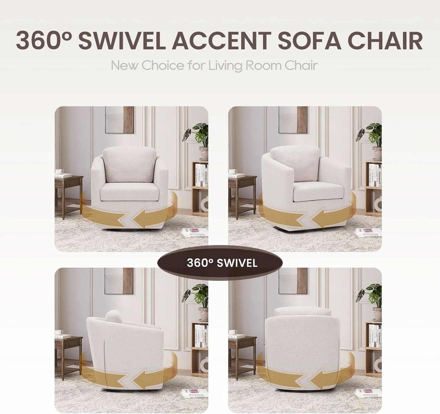 Beige 360 Degrees Swivel Armchairs Fully Assembled