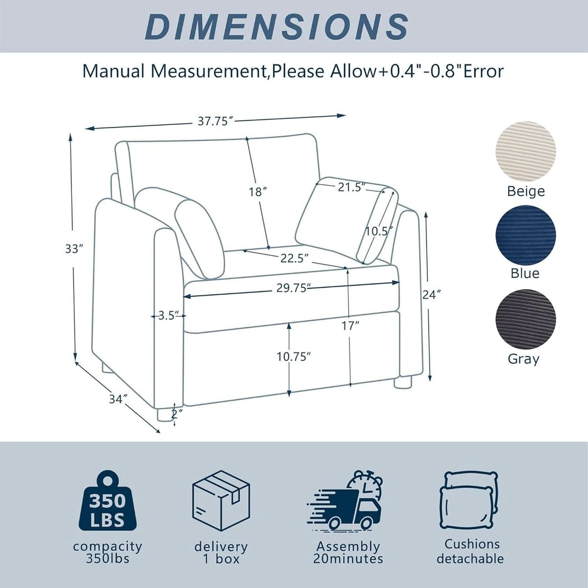 Beige 38 Inch Modern Upholstered Accent Reading Armchair