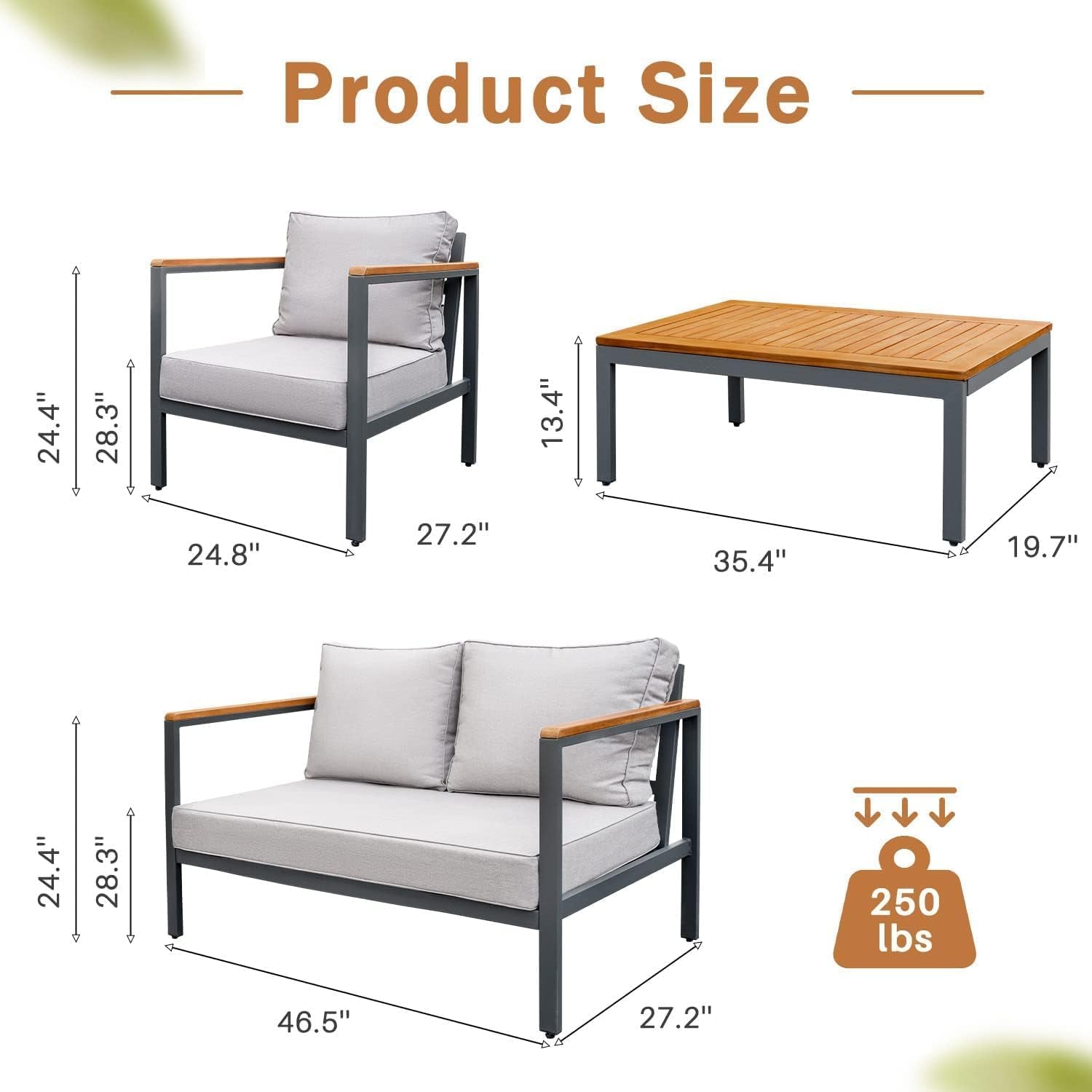 Beige 4 Piece Outdoor Patio Furniture Set With Acacia And Metal Coffee Table