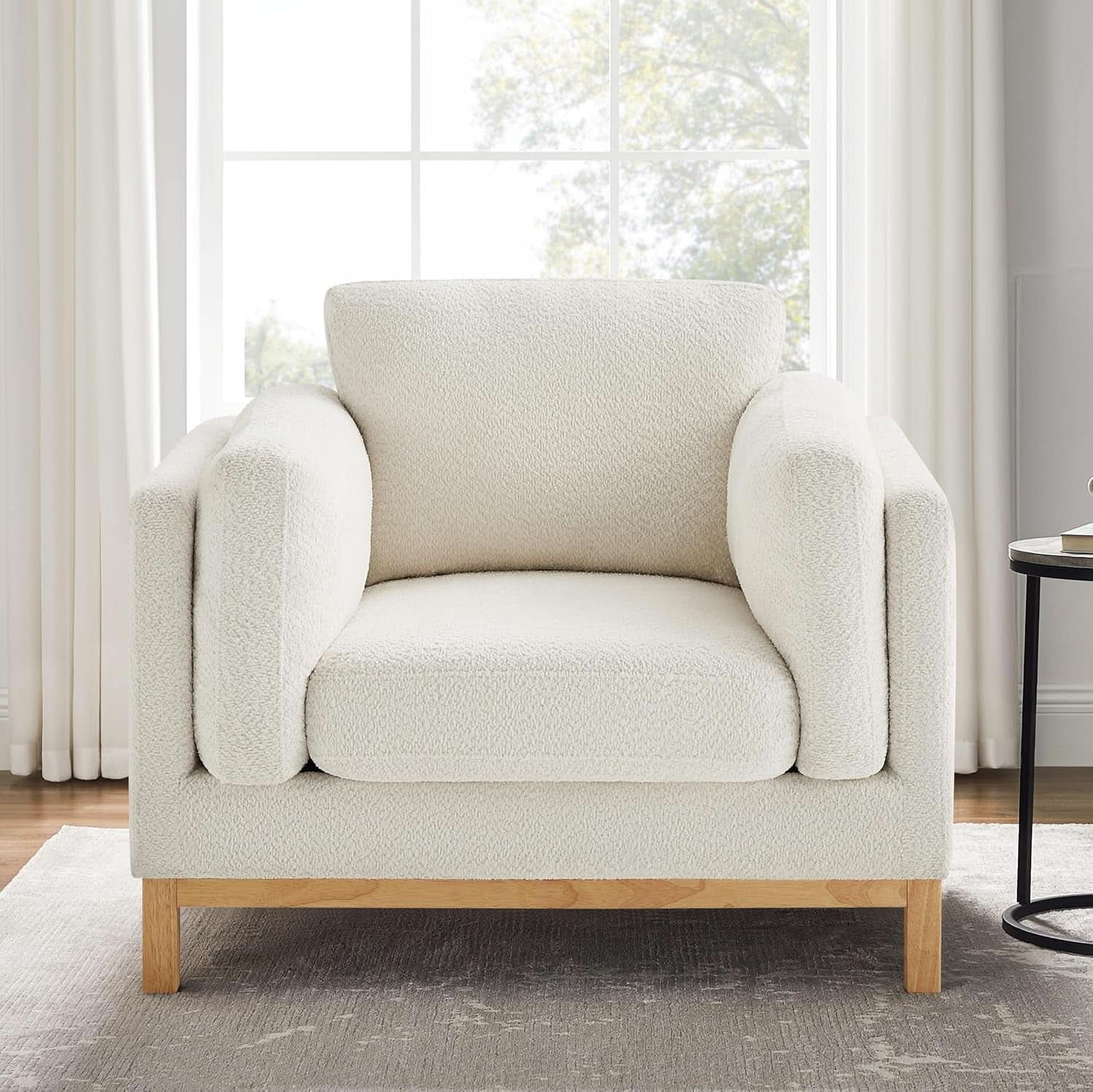 Beige 41.34 Inches Boucle Upholstered Accent Chair