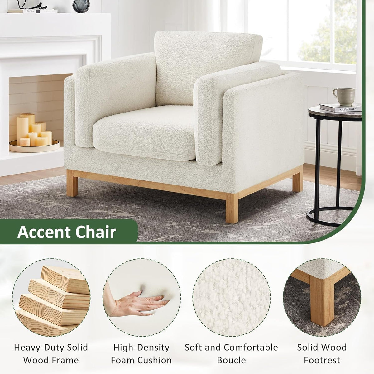 Beige 41.34 Inches Boucle Upholstered Accent Chair