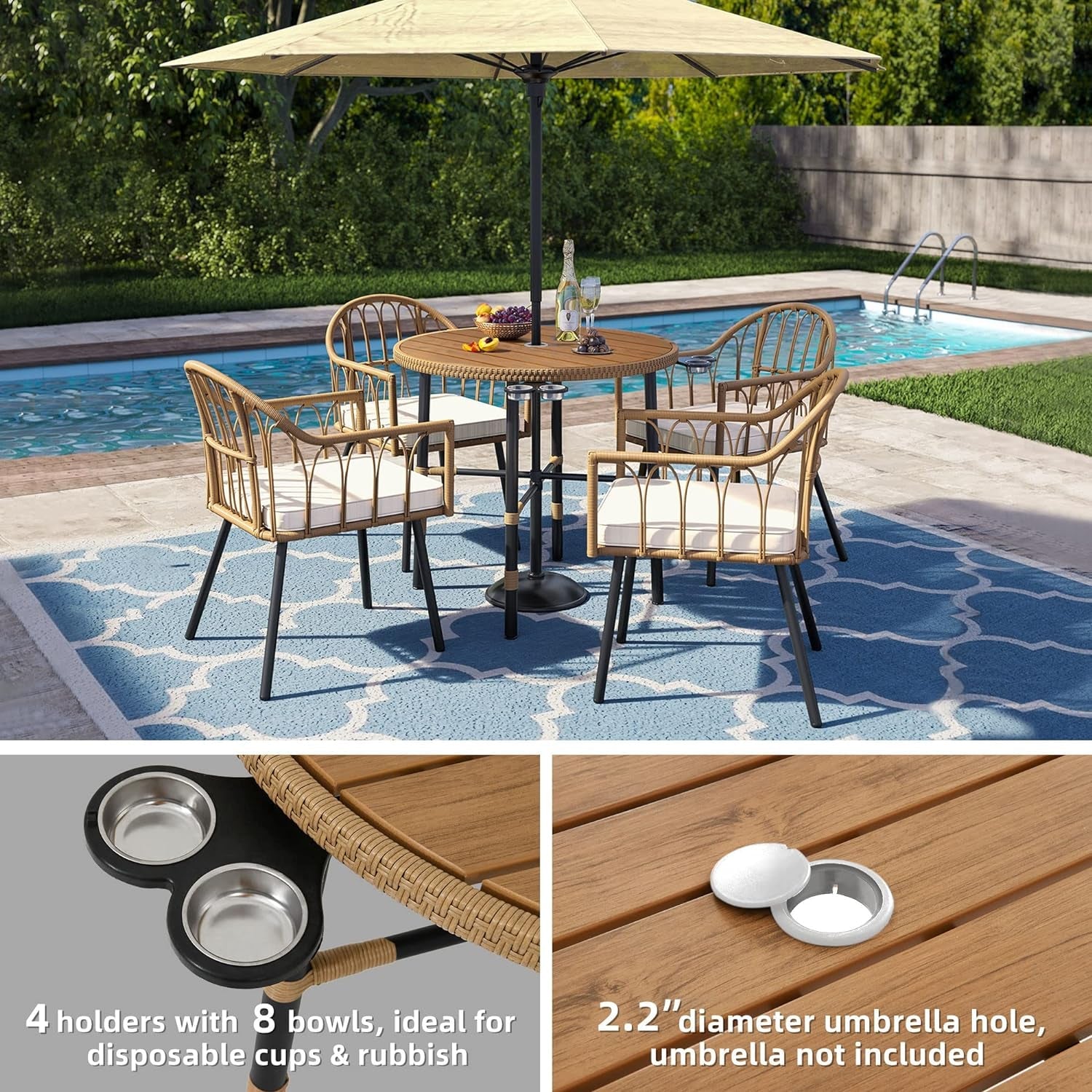Beige 5 Piece Outdoor Patio Dining Set For Garden Balcony