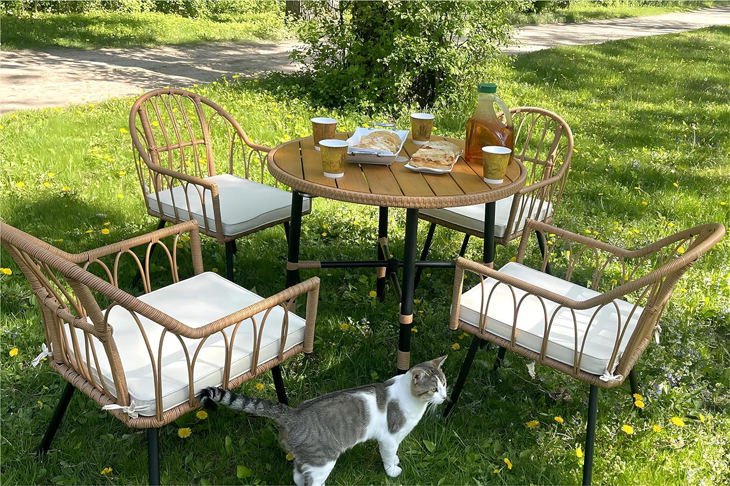 Beige 5 Piece Outdoor Patio Dining Set For Garden Balcony