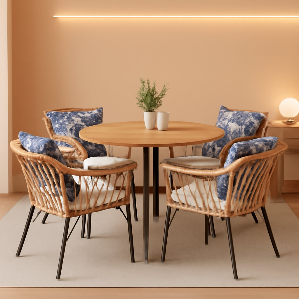 Beige 5 Piece Outdoor Patio Dining Set For Garden Balcony