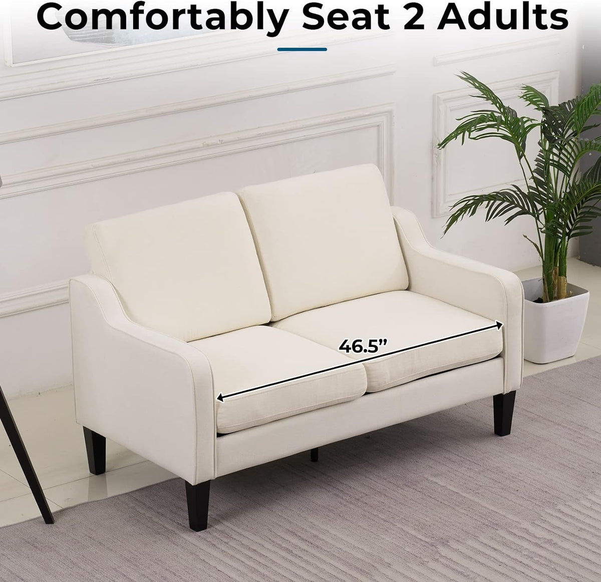 Beige 53 Inch Mid Century Modern Loveseat Space Saving