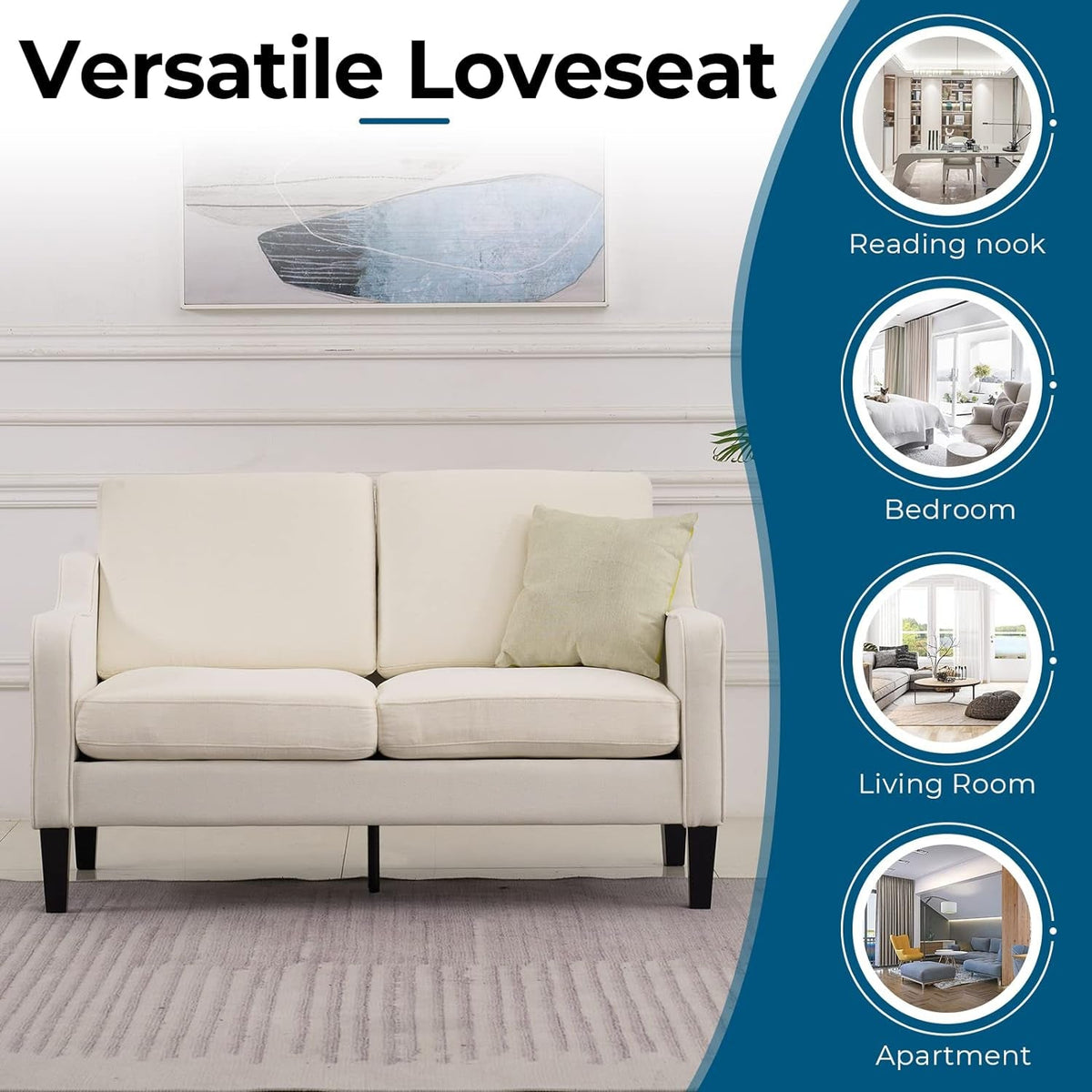 Beige 53 Inch Mid Century Modern Loveseat Space Saving