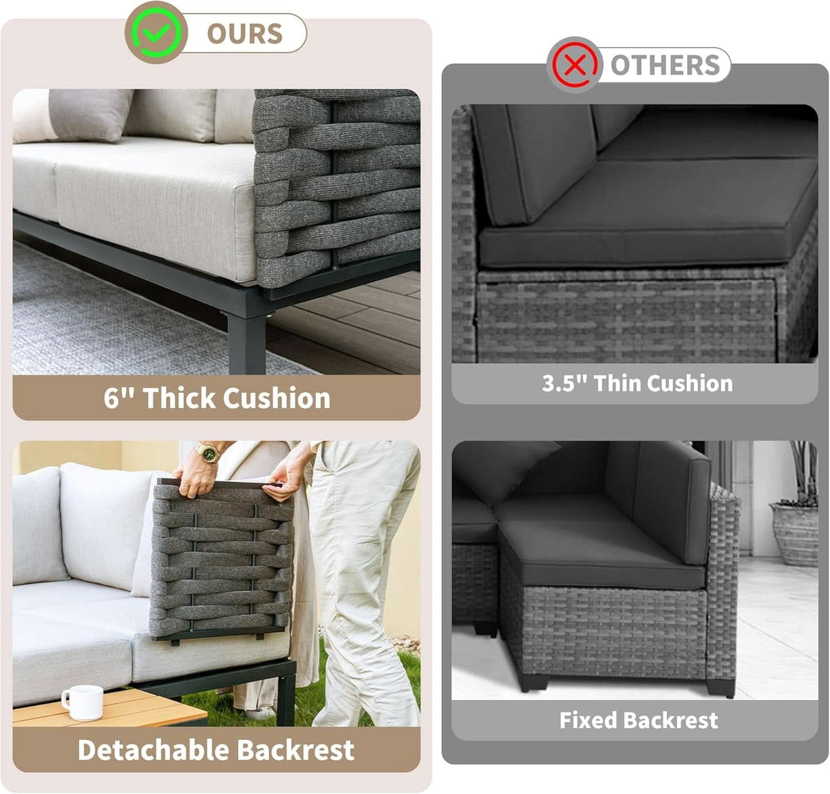 Beige 8 Piece Patio Furniture Set With Thick Cushions