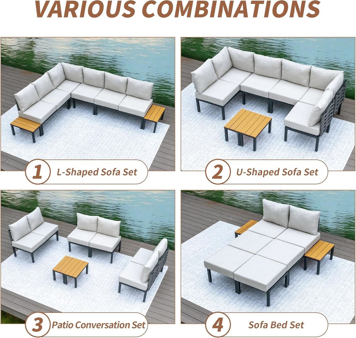 Beige 8 Piece Patio Furniture Set With Thick Cushions