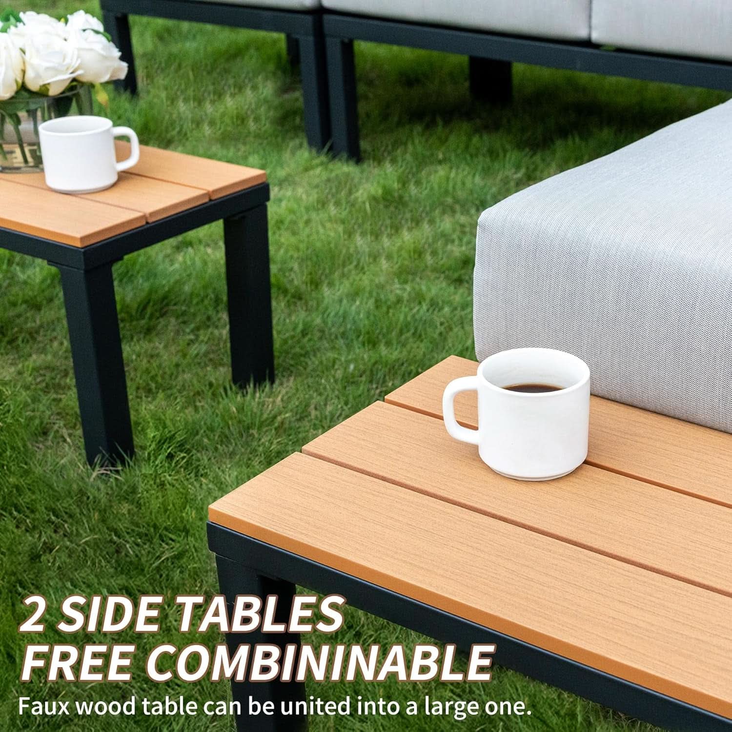 Beige 8 Piece Patio Furniture Set With Thick Cushions