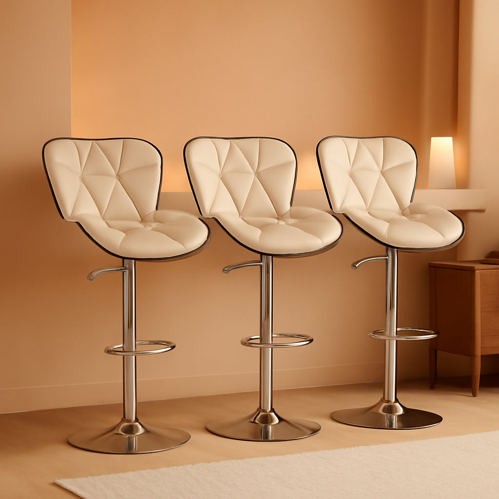 Beige Adjustable Swivel Bar Stools Set Of 3 For Kitchen