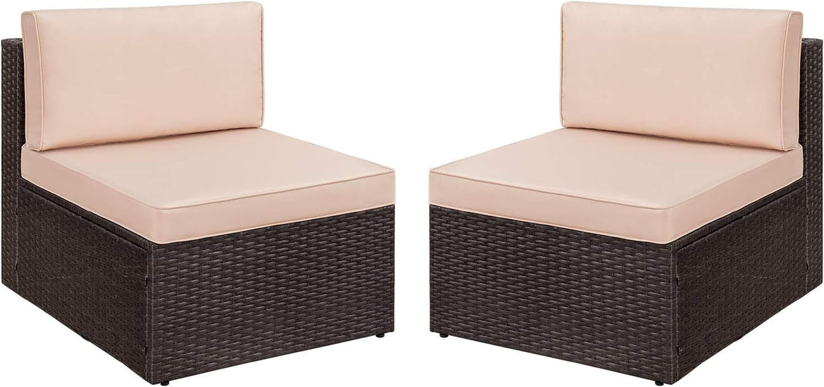 Beige All Weather Outdoor Sectional Sofa Set 2 Piece Patio Furniture Durable PE Wicker Weatherproof