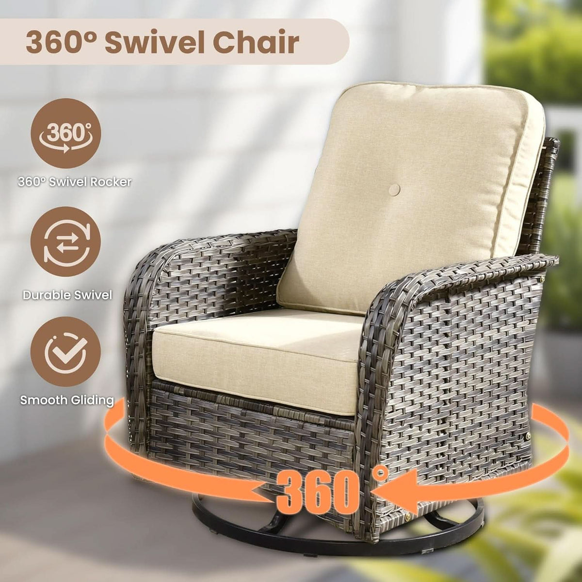 Beige All Weather Wicker Patio Furniture Conversation Set
