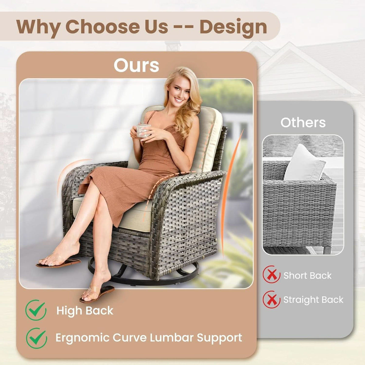 Beige All Weather Wicker Patio Furniture Conversation Set