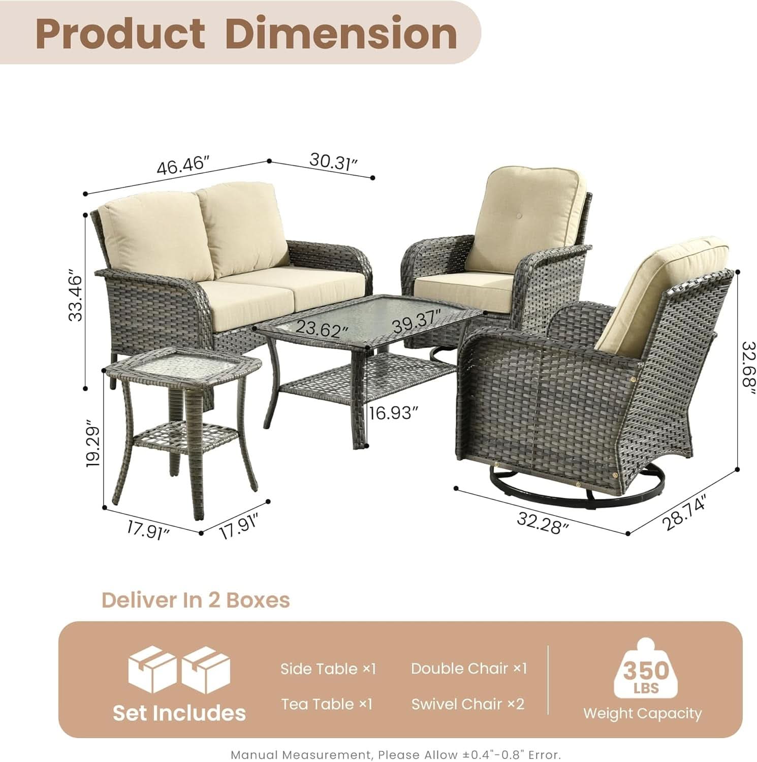 Beige All Weather Wicker Patio Furniture Conversation Set