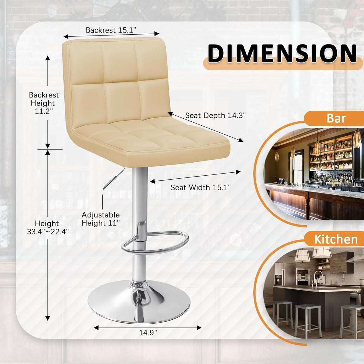 Beige Bar Stools With Swivel Height Adjustment Set Of 2