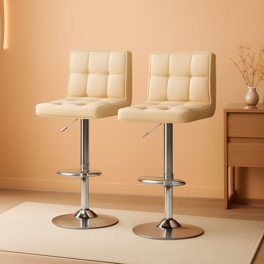 Beige Bar Stools With Swivel Height Adjustment Set Of 2