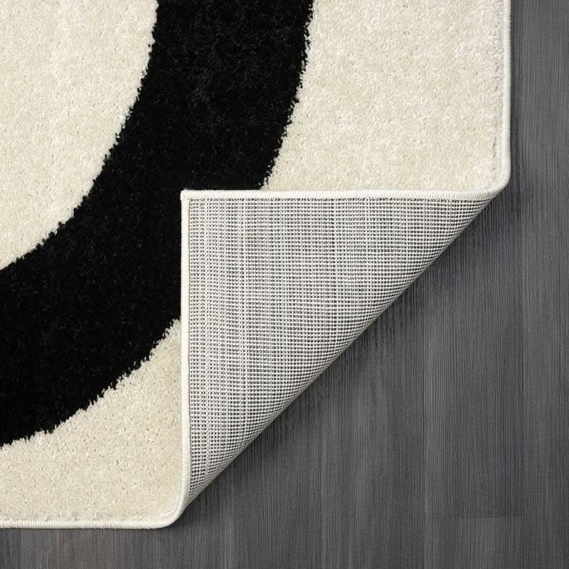 Beige Black Abstract Area Rug 8 By 10 Modern Curved Line