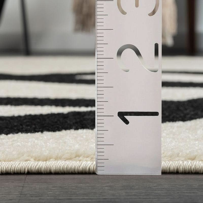 Beige Black Abstract Area Rug 8 By 10 Modern Curved Line