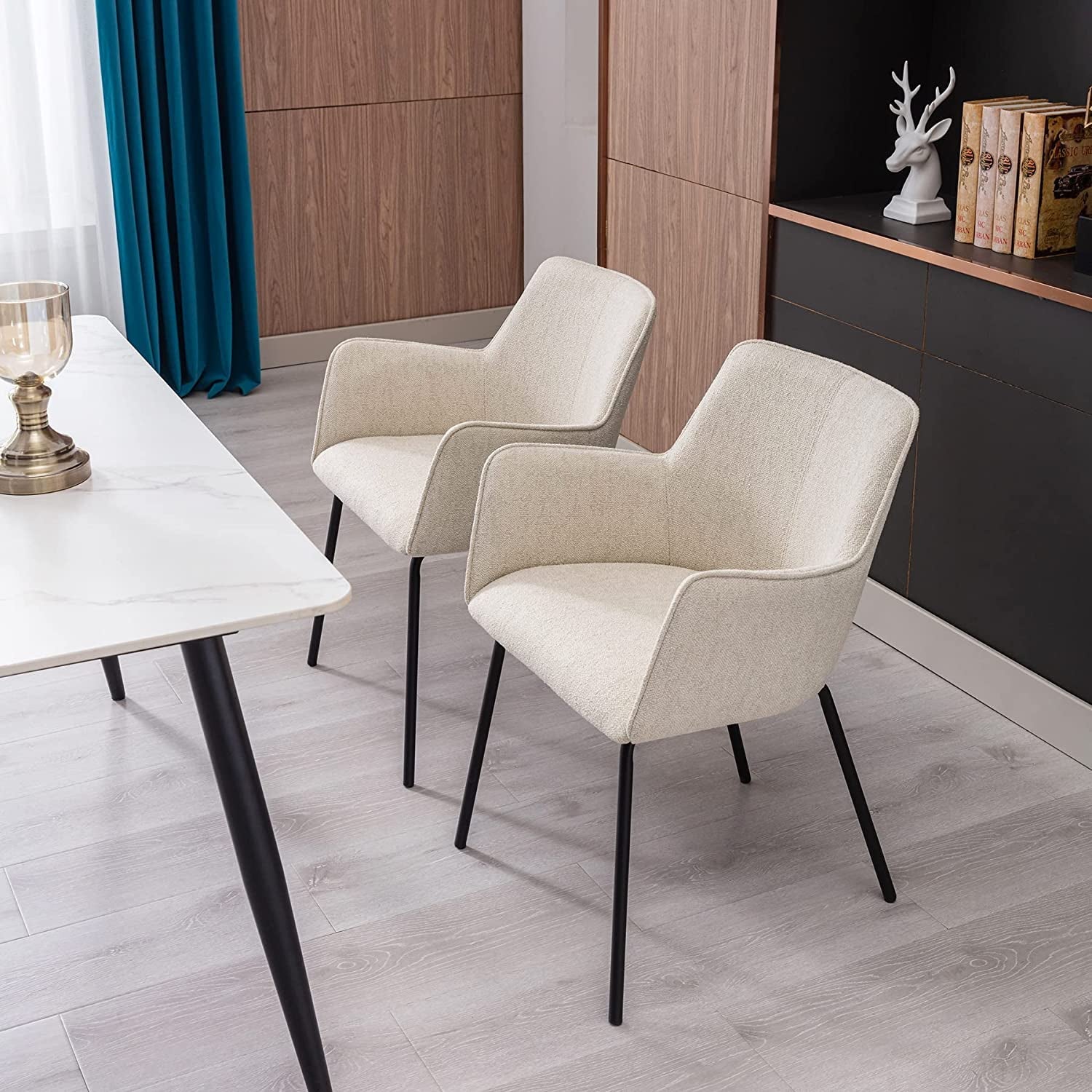 Beige Boucle Fabric Armchairs With Metal Legs Set Of 2