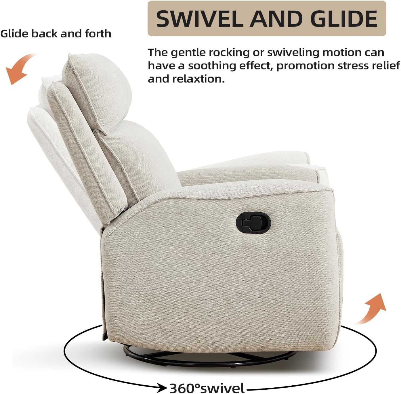 Beige Chenille Manual Recliner Sofa Set Three Seat