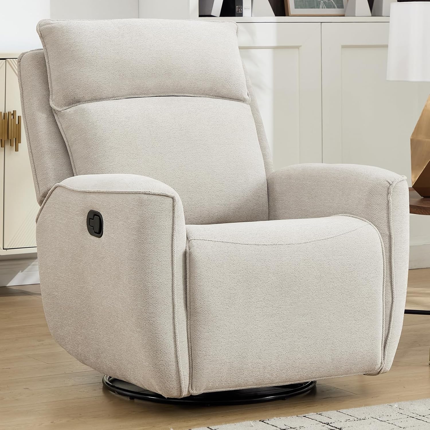 Beige Chenille Manual Recliner Sofa Set Three Seat
