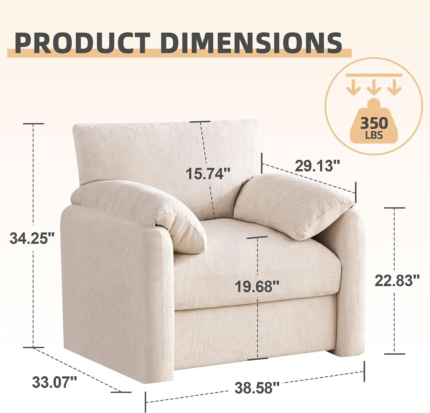 Beige Chenille Oversized Armchair With Arched Back