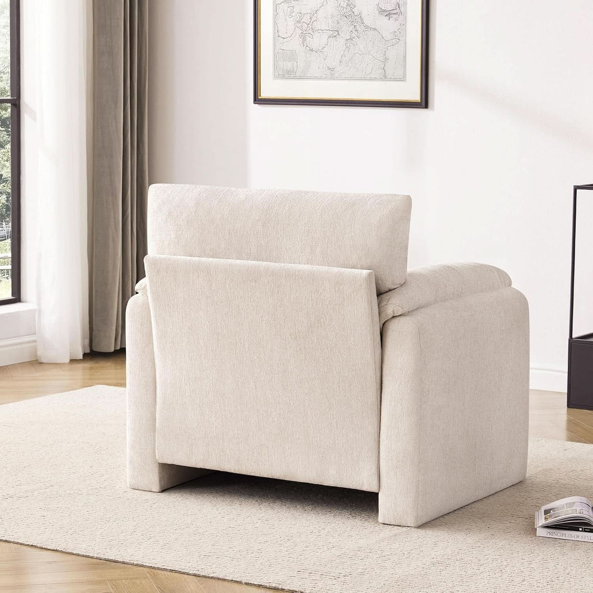 Beige Chenille Oversized Armchair With Arched Back