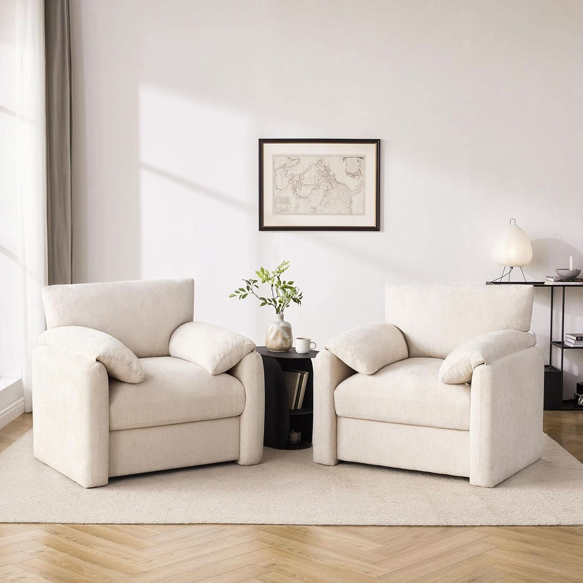 Beige Chenille Oversized Armchair With Arched Back