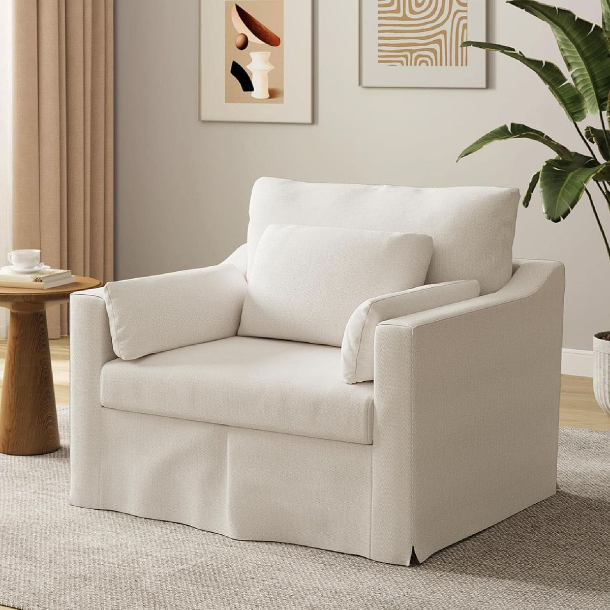 Beige Chenille Slipcovered 42 Inches Wide Armchair