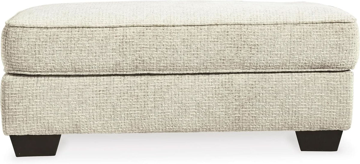 Beige Chenille Upholstered Ottoman With Cushioned Comfort