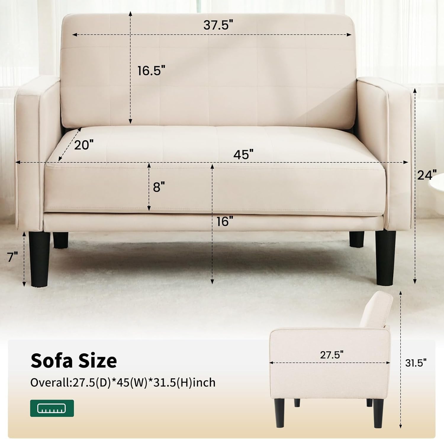 Beige Comfy Loveseat Sofa Ideal For Small Spaces