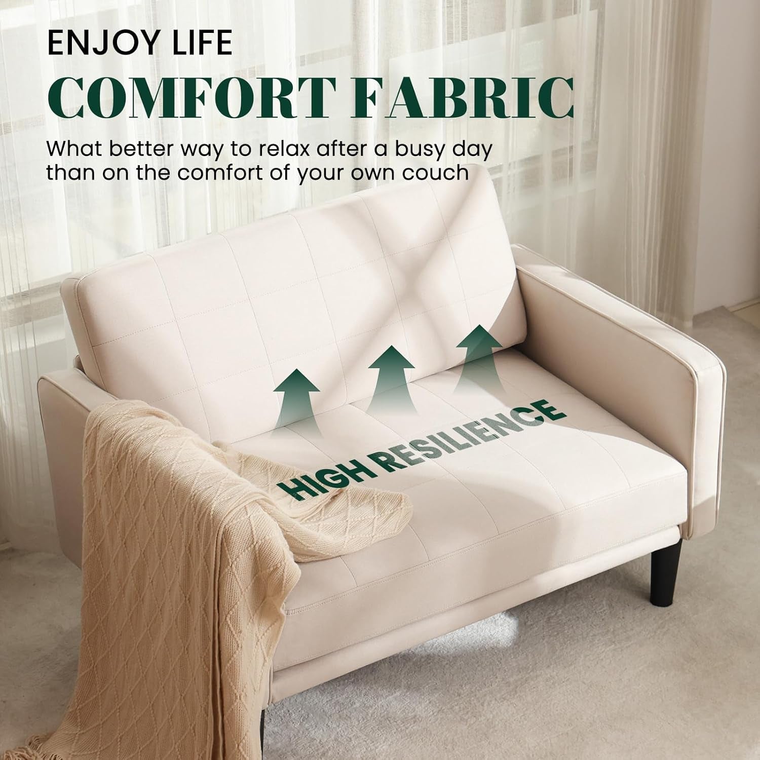 Beige Comfy Loveseat Sofa Ideal For Small Spaces