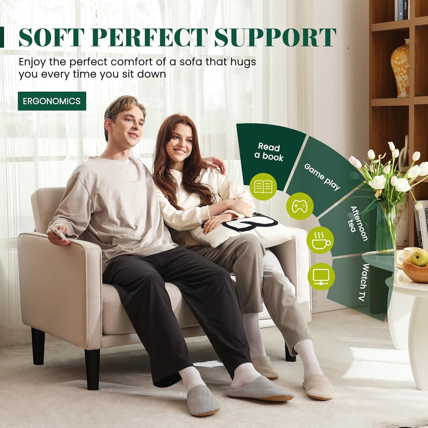 Beige Comfy Loveseat Sofa Ideal For Small Spaces