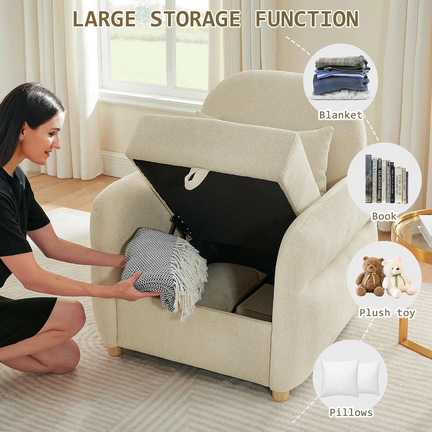 Beige Contemporary Accent Chair With Generous Storage