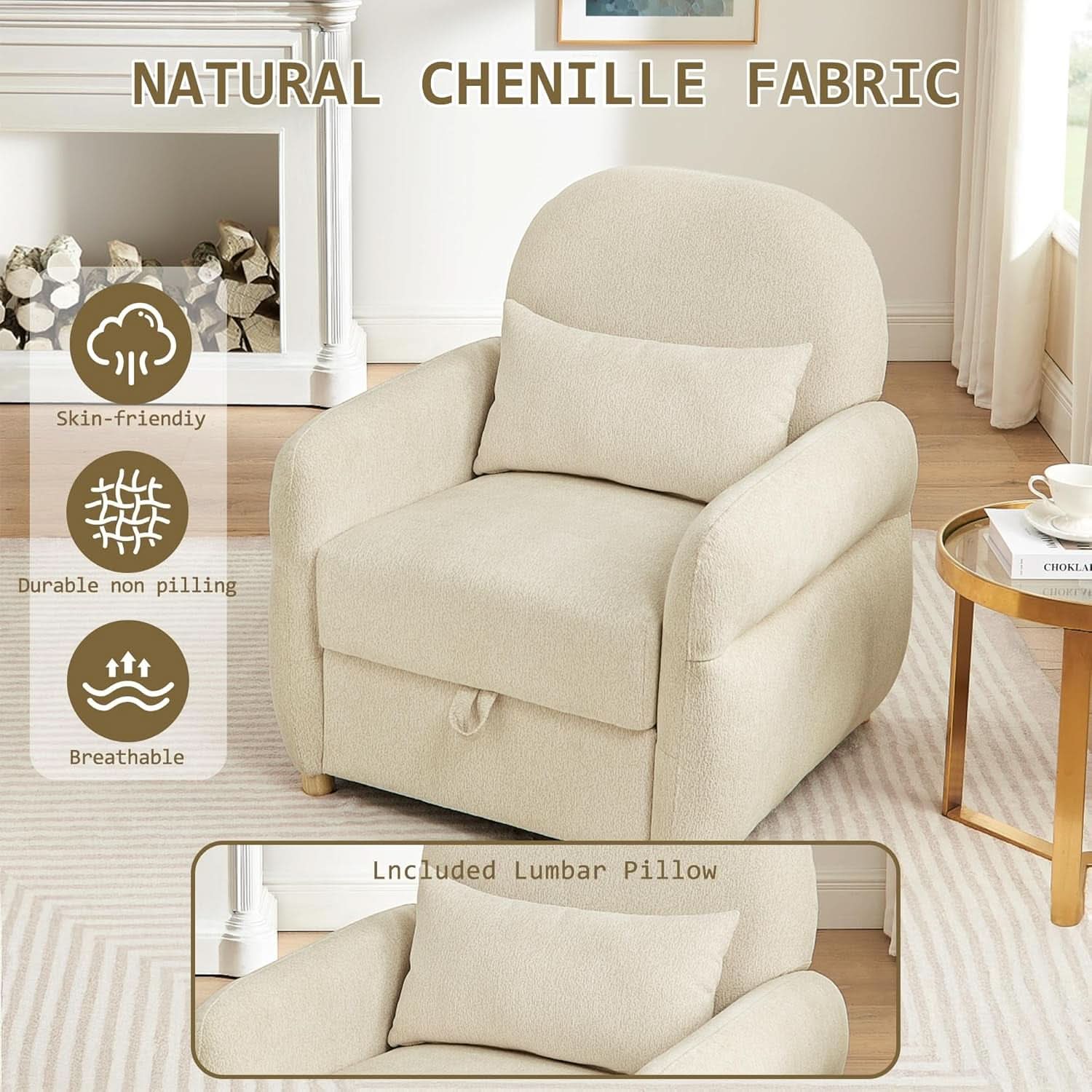 Beige Contemporary Accent Chair With Generous Storage