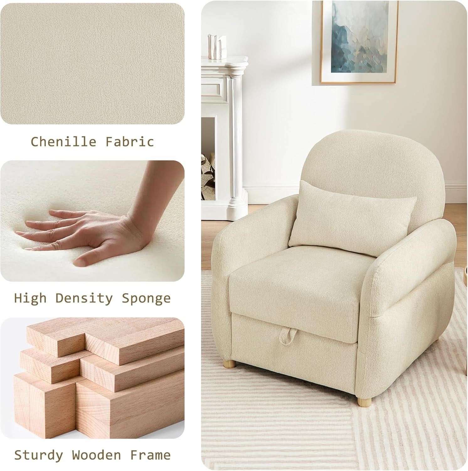 Beige Contemporary Accent Chair With Generous Storage