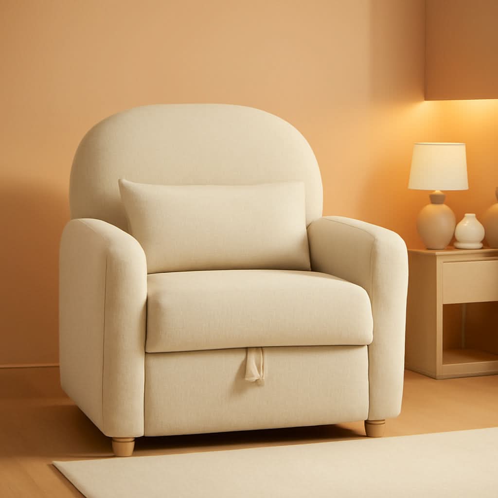 Beige Contemporary Accent Chair With Generous Storage