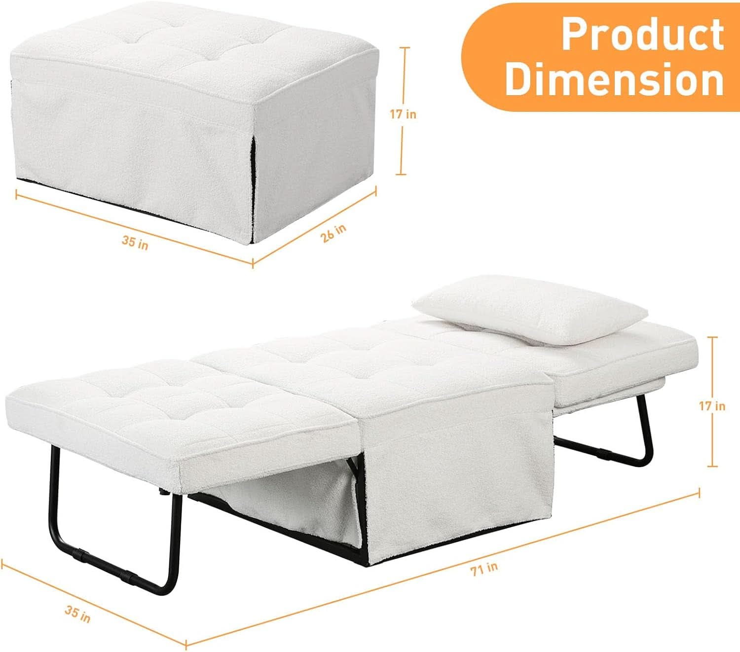 Beige Convertible Sofa Bed With Adjustable Backrest