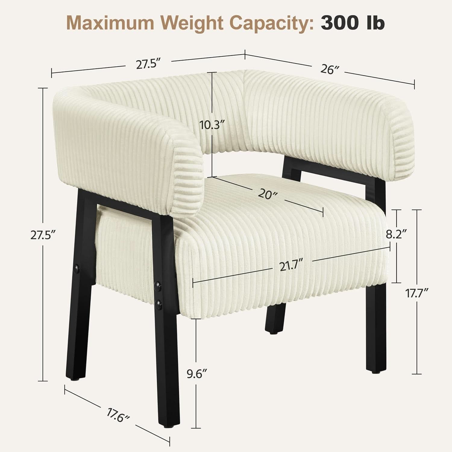Beige Corduroy Barrel Chair Set Of 2 With Wood Legs