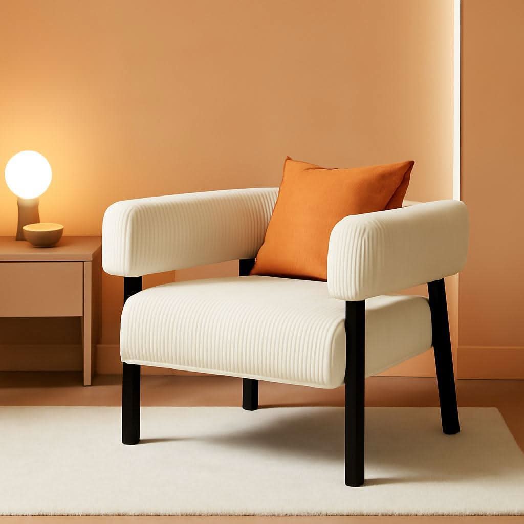 Beige Corduroy Barrel Chair Set Of 2 With Wood Legs