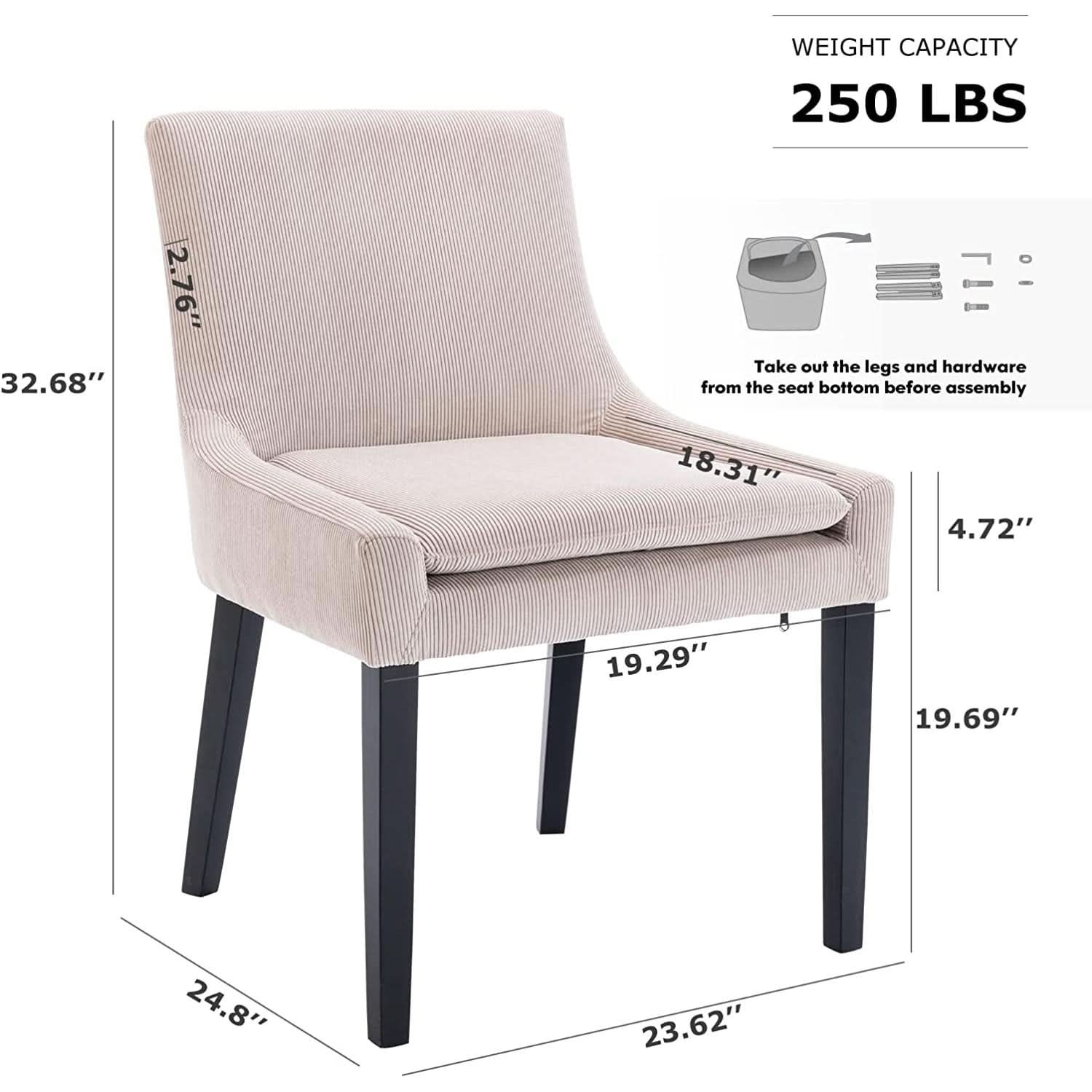 Beige Corduroy Dining Chairs With Wood Legs Set Of 6