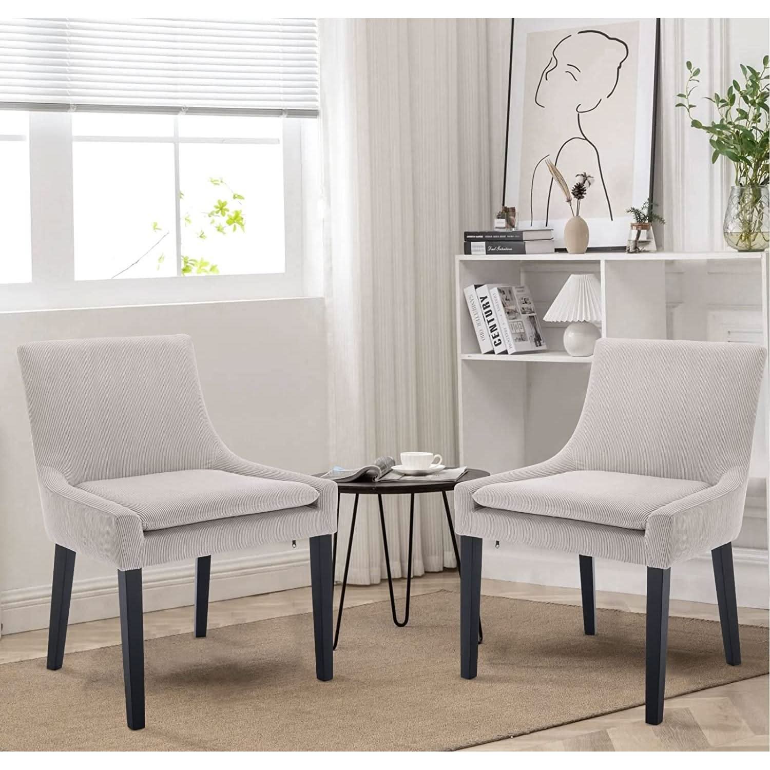 Beige Corduroy Dining Chairs With Wood Legs Set Of 6