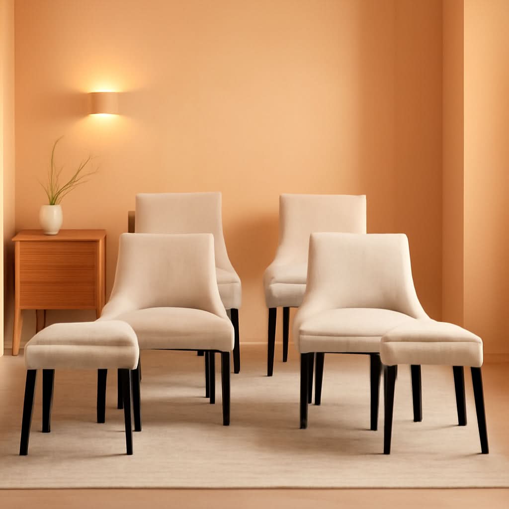 Beige Corduroy Dining Chairs With Wood Legs Set Of 6